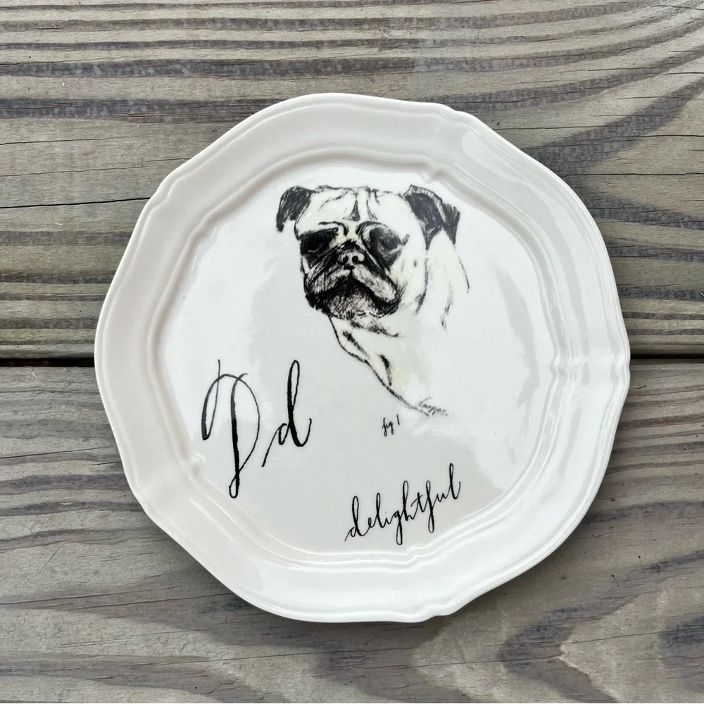 Anthropologie Linea Carta Diva Pyari Dessert Plate 6.5” Pug Dog - Picture 4 of 5